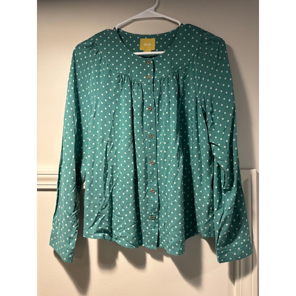 Anthropologie Maeve Pleated Polka Dot Blouse